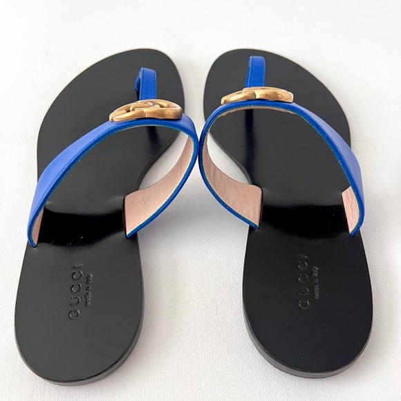 GUCCI | Marmont Double G Logo Blue Leather
Sandals Thong Slides EU 38.5 US 8.5 - Picture 5 of 11